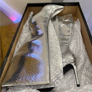 INC International Concepts Silver Snake-Embossed Over-the-Knee Stiletto Boots